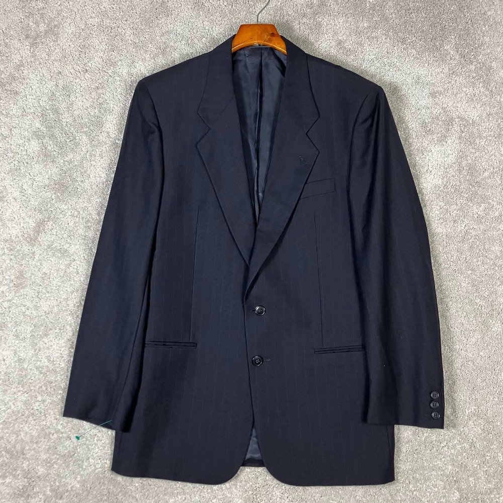 Vintage Saks Fifth Avenue Mens Navy Pinstripe 100% Wool Blazer Ungaro Uomo 40R